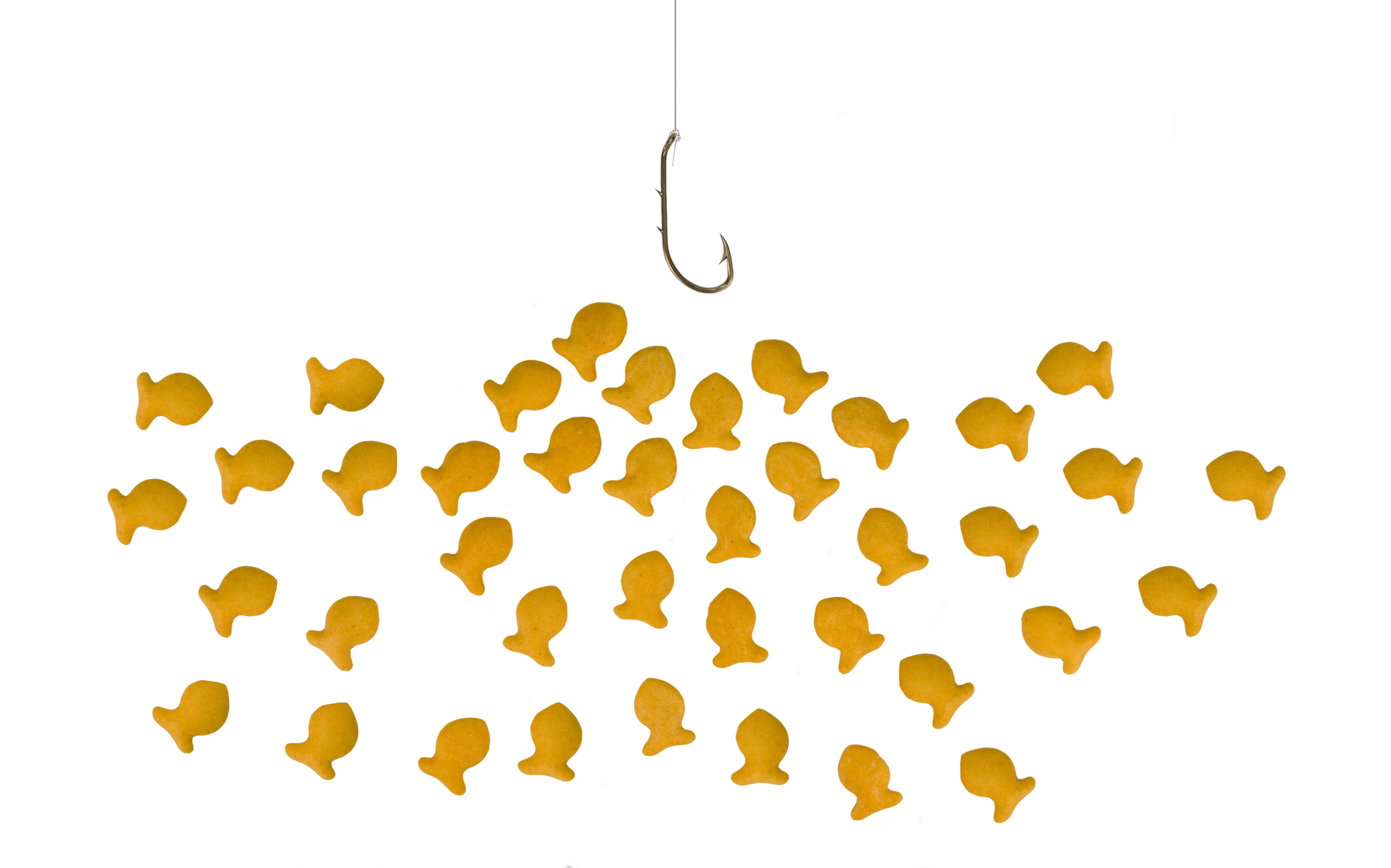 Goldfish crackers attracted to a fishing hook