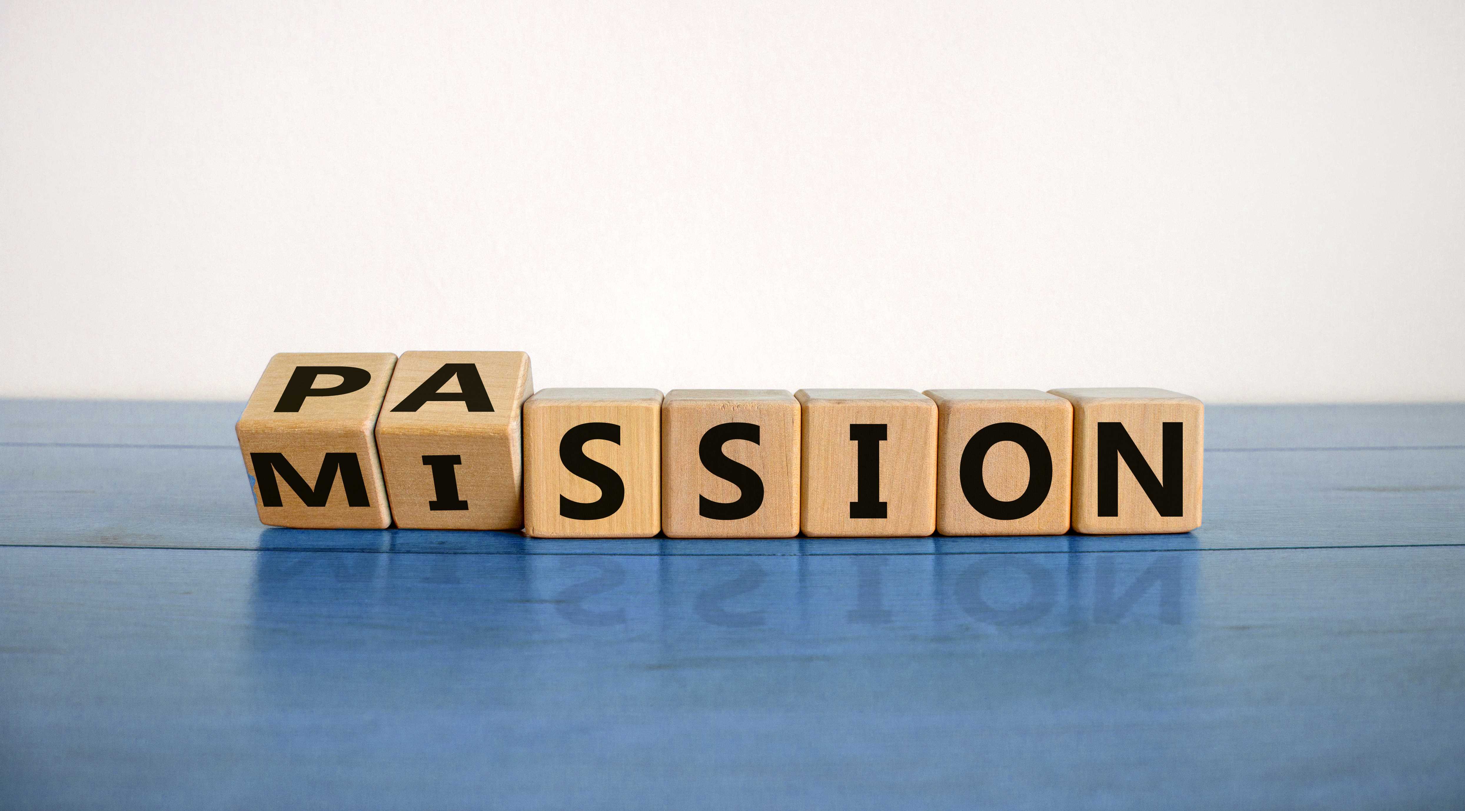 Letters spelling mission and passion