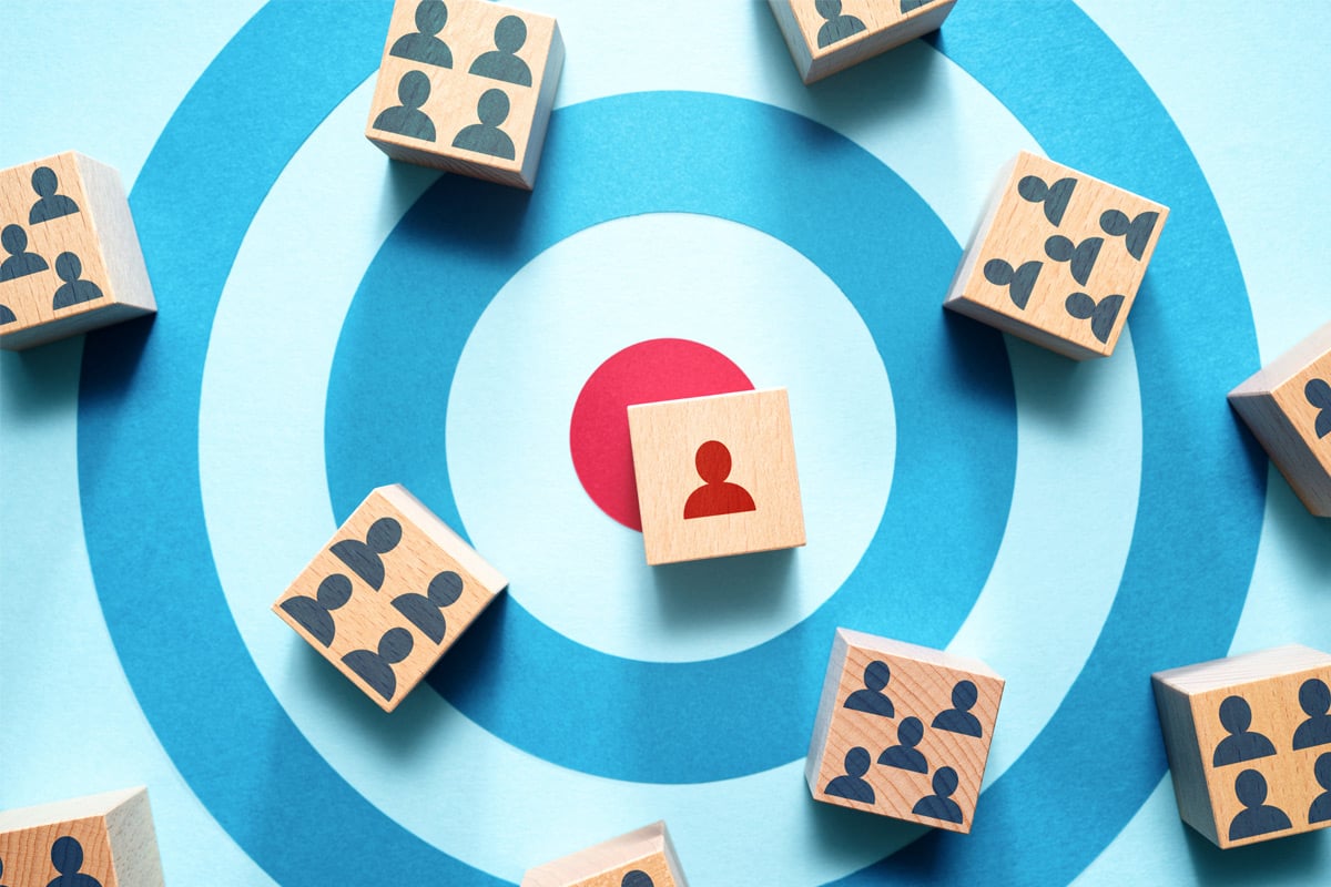 Concept of niche audience targeting on a bullseye