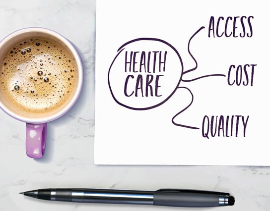 Mug and pen with health care infographic