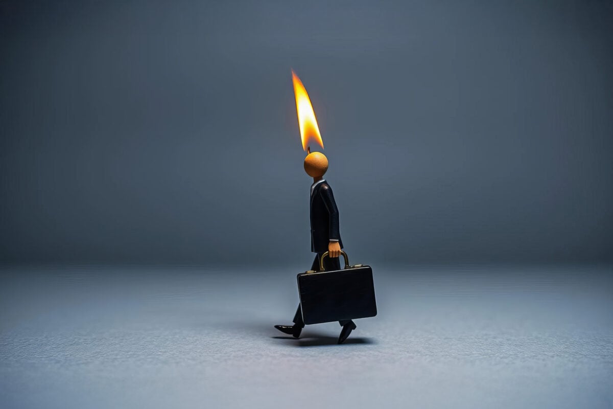 Concept of man bringing external stress into his workday