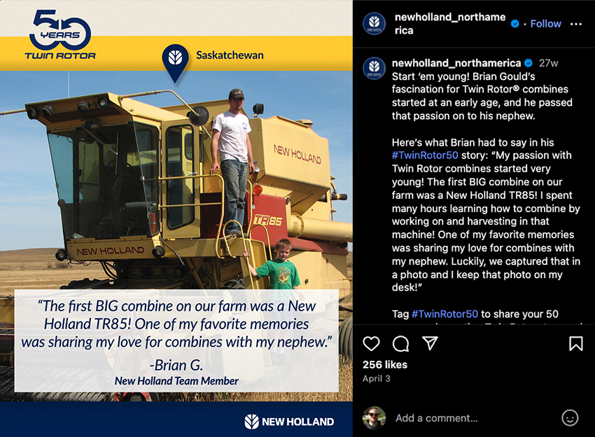 New Holland 50 year anniversary post with testimonial