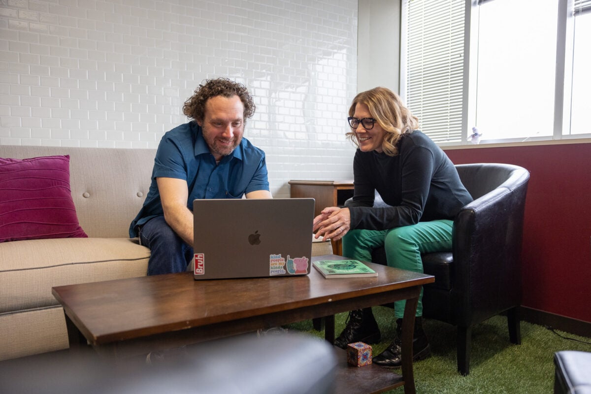 Ryan Pudloski (Vice President of Interactive, Left) and Mary Pedersen (Executive Creative Director, right) guide the direction of JPL's AI Pioneer team.