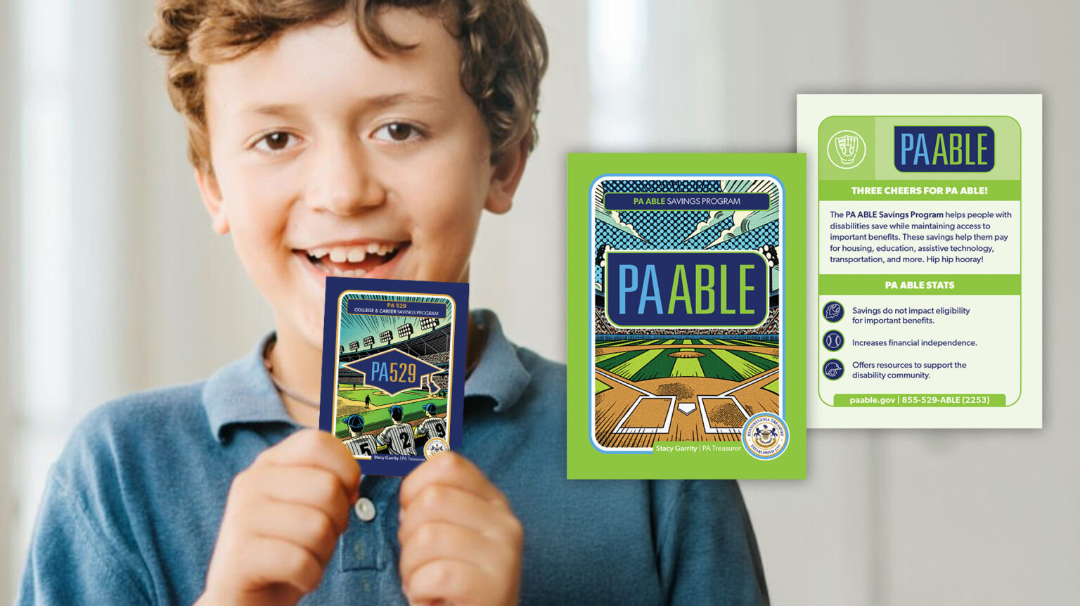 child holding a PA Able trading card