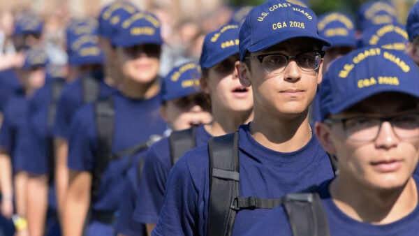 USCGA students marching in a line