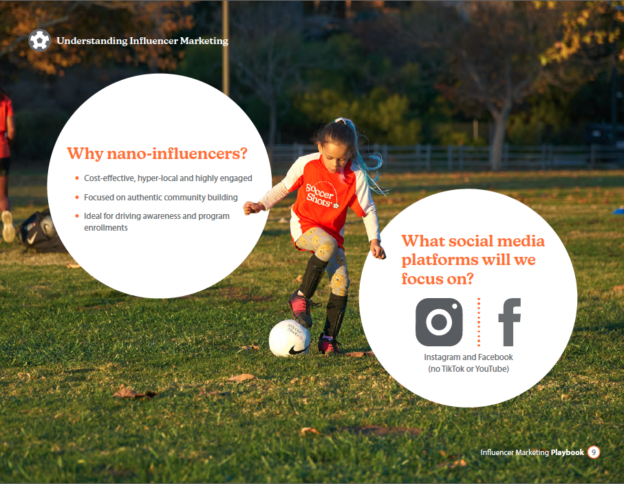 influencer playbook page detailing nano-influencers