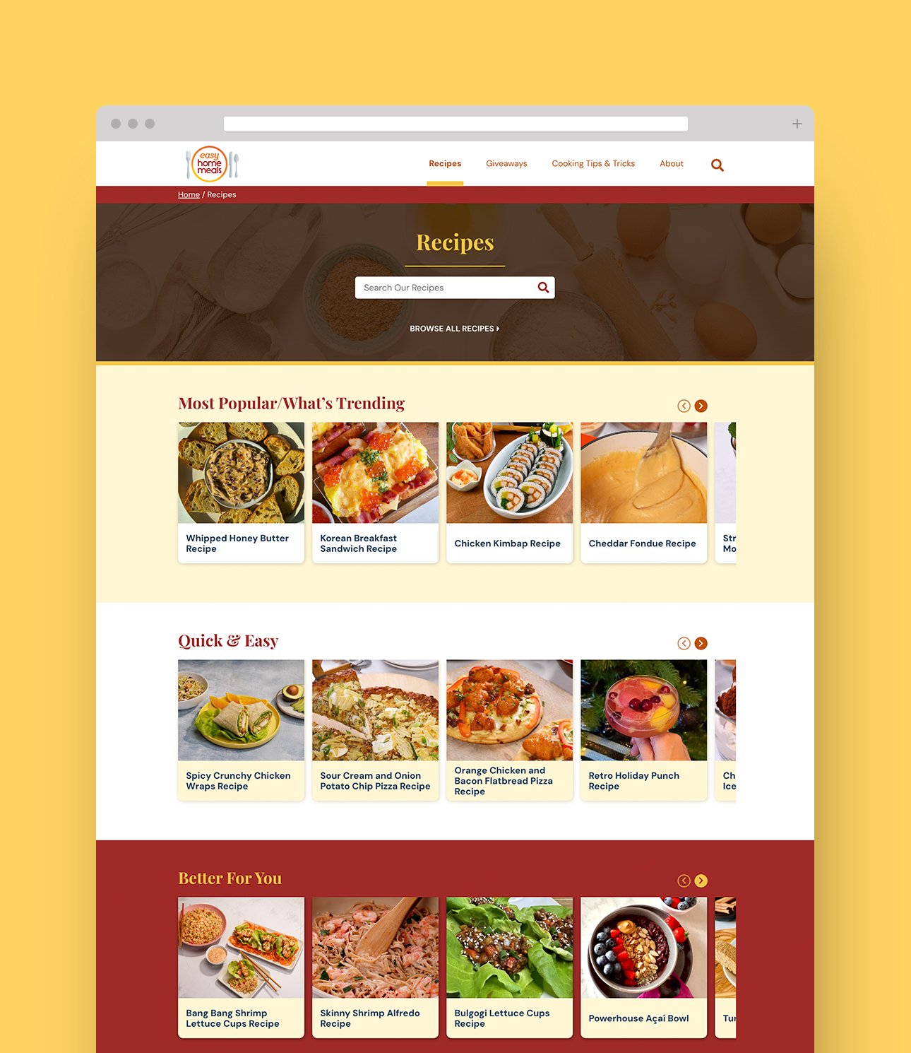 easyhomemeals recipe landing page