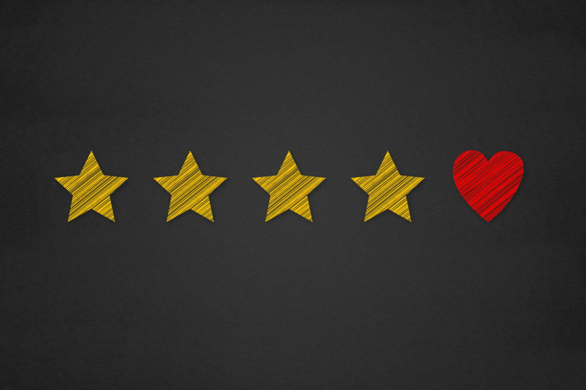 Four star rating with a heart at the end.