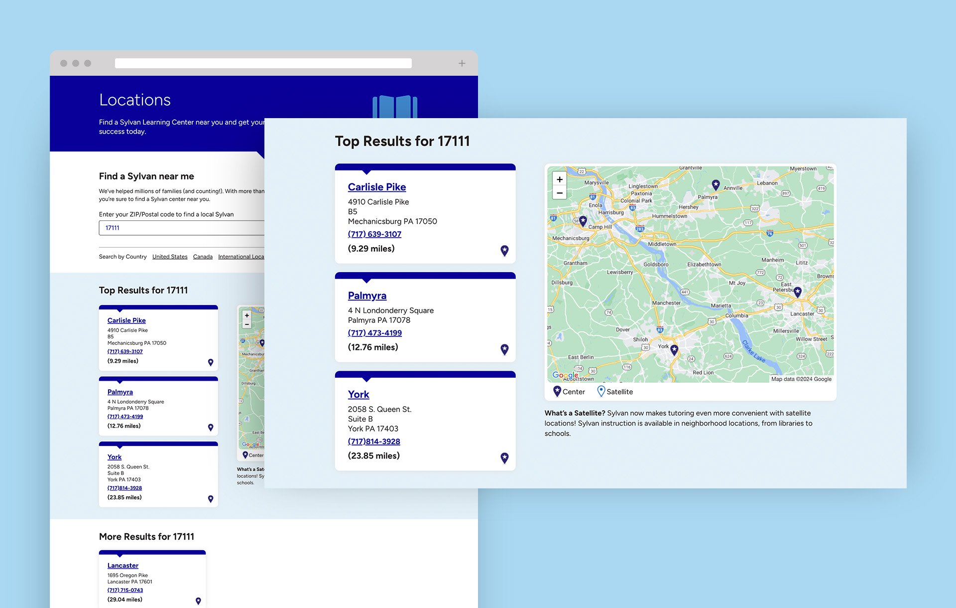 Sylvan location results page on desktop