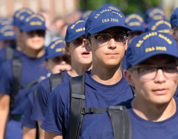 united states coast guard academy members marching