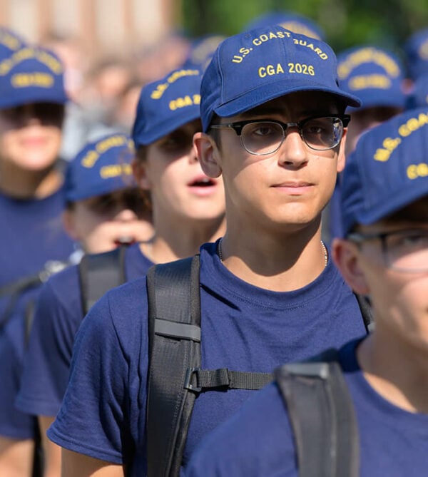 united states coast guard academy members marching